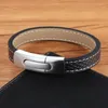 Bracelets porte-bonheur acier inoxydable boucle magnétique noir Bracelet en cuir véritable pour hommes femmes Design classique cadeau Surprise