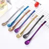 Drinking Straw Stainless Steel Yerba Mate Straw Gourd Bombilla Filter Spoons Reusable Metal Pro Tea Tools Bar Accessories FY5407 0717