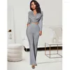 Casual Dresses Europe And The United States Set Of Sexy Ladies Gold Long-sleeved Tops Flared Pants Two-piece Suit