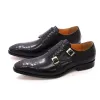 Mens Dress Shoes Genuine Leather Crocodile Pattern Classic Shoes for Men Leather Original Fashion Double Buckle Monk Strap Shoes