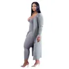 Women's Plus Size Jumpsuits Rompers Loungewear Women Plus Size Sexy Outfits Two Piece Sets Ribbed Slip Jumpsuits and Long Sleeve Coat Sets Wholesale Drop 230715