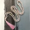 Hanger Kettingen 108 Steen Roze Aventurijn Mala Ketting 8mm Kralen Handgeknoopte Collier Femme Boho Kwastje Sieraden Voor Vrouwen meisje