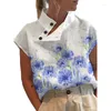 Women's Blouses Women Flower Printed Blouse Fashion Short Sleeve Elegant Imitation Cotton Linen Design Shirt Lady Summer Casual Chic Tunic