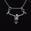 Подвесные ожерелья ретро панк -серебряный цвет скелет колье мужчины женщины хип -хоп скал череп с длинной цепью готический хэллоуинский подарки на хэллоуин
