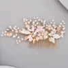 Brillant Cristal Perle Fleur De Mariée Peigne À Cheveux Headmade Feuilles D'or Biade Coiffure Femmes De Mariage Tête Accessoires Fille Casque L230704