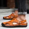 Сандалии Man Summer Leather Slides дышащие римские мужские пляжные пляжные тапочки мягкие мужчины квартира 2306715