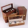 Fälle 6 Slots Holz Uhr Display Box Fall Glas Top Locking Lagerung Organizer C