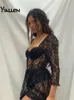 فساتين أساسية غير رسمية Yiallen Y2K Fashion Party Party Party Sexy Black Lace Long Dress Long's Spring Quarter Sleeve Mid-Calf Clubwear 230717