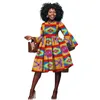 女性のためのエスニック服アフリカンドレスダシキ膝の長さVネックホーンスリーブエレガント服v2327028