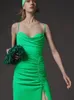 Basic Casual Dresses MOLAN Green Woman Sexy Slip Dress Drawstring Strapless Solid Fashion Summer Party Club Stylish Female Slits Vestido 230715