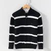 Men's Sweaters High Quality Cotton Knit Woollen Sweater Pullover Stand Collar Half Zipper Jacket Autumn Winter Stripe