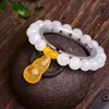 ストランドホワイト天然石ブレスレットビーズrutilated Quartz Gourd Pendnat Wealthシングルラップブレスレットジュエリーギフト