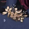 YouLaPan Golden Color Leaves Bridal Comb Wedding Headdress for Bride Bridesmaid Handmade Woman Hair Clips Hair Accessories HP297 L230704