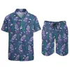 Fatos de treino masculinos Lavender Fields Conjuntos masculinos Roxo Estampado floral havaiano Conjunto de camisa casual manga curta Design Shorts Terno de férias de verão Grande