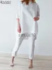 Dwuczęściowe spodnie damskie moda Urban Tracksuit Kobiety letnie spodnie Zanzea Dwuczęściowe zestawy Nieregularne spodnie bluzki 3/4