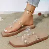 Tofflor mode pärla pärlor fyrkantig öppen tå toe toe toe casual transparenta clear skor sandaler sommaren pvc gelé kvinnors sandaler chaussure l230717