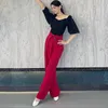 Scene Wear Ballroom Dance Tops Pants Women Practing Clothes Black Puff Kort ärmar Bodysuit Red Latin Trousers Adult Dancewear DNV18088