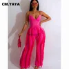 Kvinnors tvådelade byxor CM.Yaya Street Women's Set Strapless Plunging V-Neck Top and Tassel Straight Pants Suit 2023 Two 2 Piece Set Outfits Tracksuit J230717