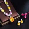 Ensembles de bijoux de mariage Multicolore Big Yellow Round Drop Cubic Zirconia Stone Women Party Collier et boucles d'oreilles Brides élégantes Set T0831 230717