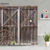 Shower Curtains Vintage Old Wooden Door Shower Curtain Farm Barn Plant Board Windows Brick Wall Retro Bath Curtains Modern Fabric Bathroom Decor