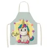 1Pcs Kitchen Apron Cartoon Unicorn Music Printed Cotton Linen Aprons for Women Men Cooking Accessories Delantal Cocina Mujer L230620