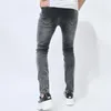 Jeans masculino 2023 com furos quebrados, elástico, casual, justo, com pés pequenos, coxas dobradas e