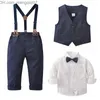 Clothing Sets Baby Boy Formal Set Long Sleeve Bow Blouse Pendant Tank Top Men's Set Children's Birthday Wedding Party Clothing Z230717