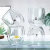 250-300ml Kawaii Cat Paw Glass Mug Double Layer Insulated Glass Cup Explosion Proof Thicken Coffee Milk Cup Adult Kids Gift 211105276y