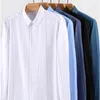Camicie eleganti da uomo 2023 Camicia da uomo a righe a maniche lunghe in fibra di bambù Boutique Nero / Bianco Blu Business Wedding Party Risvolto Top