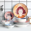 Cuencos Platos Sopa de fideos de arroz para el hogar Ollas de cerámica de dibujos animados lindos y creativos individuales