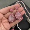 Conjuntos de joias de casamento Natural rosa mineral broto conjunto de joias de cristal atmosfera de alta qualidade colar de banquete de personalidade de couro moda feminina 230717