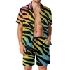 Herrspårar Zebra Stripe Navy Men Set Abstract Fun Animal Casual Shirt Set Hawaii Fitness Outdoor Shorts Summer Print Suit 2 Piece