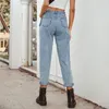 Women's Jeans High Waist Women Loose Straight Leg Baggy Vintage Long Pants Boyfriend Cargo Denim Trousers Street Snowflake Pantacourt