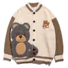 Men's Sweaters Cartoon Sweater Cardigan Men Women Furry Bear Embroidery Winter Hip Hop Knitwear Japanese Street Jacket Ugly