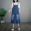 Casual Dresses Spring/Summer 2023 Oversized Korean Fashion Jeans Dress Loose Suspenders Strap Bleached Washed Pocket Denim For Women