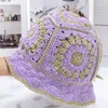 Berets Breathable Cotton Knitting Bucket Hat Hand Crocheted Flower Patchwork Knitted Fisherman 2023 Spring And Summer Women