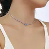 Catene giugno 2023 Collana da tennis in zircone con fiore quadrato blu in argento sterling S925 Gioielli di compleanno per feste di moda di lusso leggero