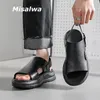 Sandals Misalwa Mid Heel Men Leather Platform Casual Summer Sandal Buckle Strap Fashion Young Street Shoes 2306715