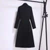 Casual Kleider Hohe Qualität Elegante OL Langarm Graben Blazer Kleid Frauen Herbst Plissee Schwarz Patchwork Knielangen Mid