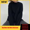 Women's Knits Tees WOTWOY Spring/Summer Pure Cotton Superfine T-shirt Women's Waist Knitted Long Sleeve T-shirt Women's Loose Black and White Top Z230717