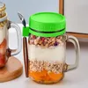 Botellas de almacenamiento Frascos de avena durante la noche Portátiles con tapa y cuchara Contenedor de avena hermético de gran capacidad Marcas de medición