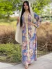 Etnische Kleding Sierlijke Afdrukken Moslim Feestjurk Abaya Midden-oosten Dubai Toga Volledige Mouwen Patchwork Charmante Vrouwen Arabisch Gewaad