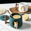 Kreative süße handgemachte Shiba Inu Becher mit Deckel Löffel Keramik Hund Tassen personalisierte Tasse für Kaffee Tee Küche Geschirr Liebe Geschenk L220j