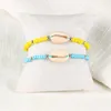 Bracelets porte-bonheur 2 pièces/ensemble bleu jaune perles cheville pour femme bohème fait à la main coloré gland coquille naturelle bracelets de cheville bijoux