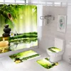 Rideaux de douche Zen Statue rideau de douche luxe vert bambou fleur tissu imperméable Massage pierre orchidée salle de bain rideau tapis ensemble