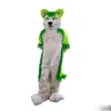 Green verde lobo Husky Dog Fursuit Mascot Disfraz de animación Tema de anime Carnaval Carnaval Unisex Size Fiesta de cumpleaños de Navidad