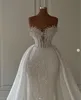 Pailletten gillter kristal zeemeermin trouwjurken met afneembare trein lieverd korset prinses birdal jurk vestido desmontable