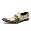 Tipo italiano Sapatos masculinos dourados Slip on Formal Negócios Vestido de couro Sapatos masculinos de tamanho grande Formais Oxford Sapatos masculinos Dourados Dedo do pé de metal Moda Festa, sapatos de casamento!