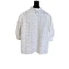 Women's Blouses Balloon Sleeve Heavy Embroidery Retro Flower Small Coat Short Shirt Collar