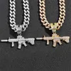 Anhänger Halsketten Hip Hop Iced Out Kristall AK47 Gun Kubanische Halskette für Männer Frauen Luxus Cz Tennis Kette Punk Rock schmuck Geschenk 230613